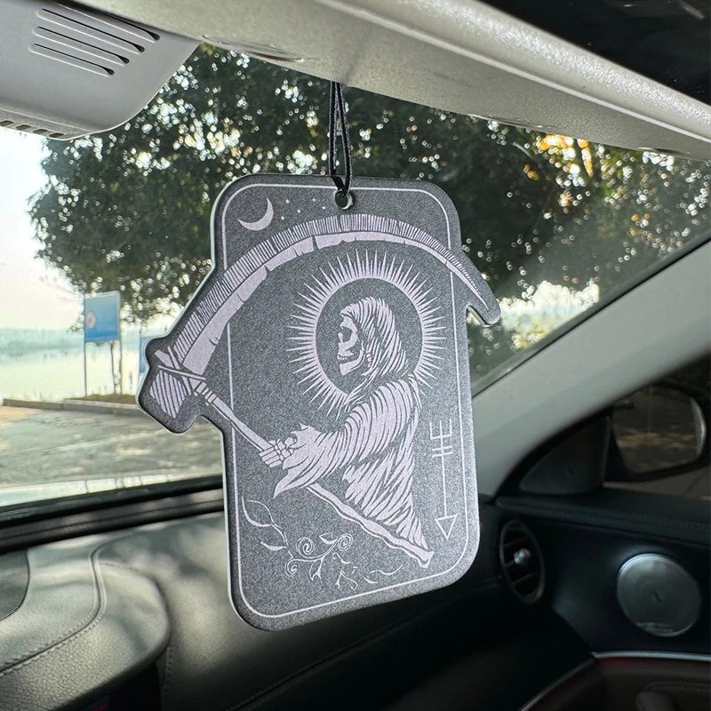 Reaper, Skull Horror Sickle, Tarot Cards, Vintage Pattern Bahamas Sea Breeze Scent (Romantic Fragrance Unisex Car Perfume and Non-Toxic Air Freshener) |   Natural Essential Oils and Aromatherapy Scent Tablets (Noroili/Grapefruit/Cedar) |   Hanging Type and Dual-Purpose with Vent Clip |   Long-Lasting Fragrance for 60-90 Days |   Deodorize and Purify the Air |   Suitable for Use in Cars, Homes, Wardrobes, and Bathrooms. |   Cartoon Animation