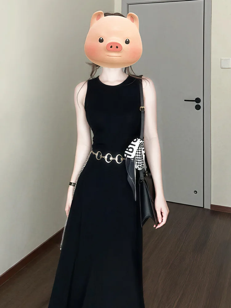 

Bla round Ne Svel Vest Dr Women's Spring 2025 Hepburn Sle Slimming Long Dr Comfortable Korean Sle High Waist