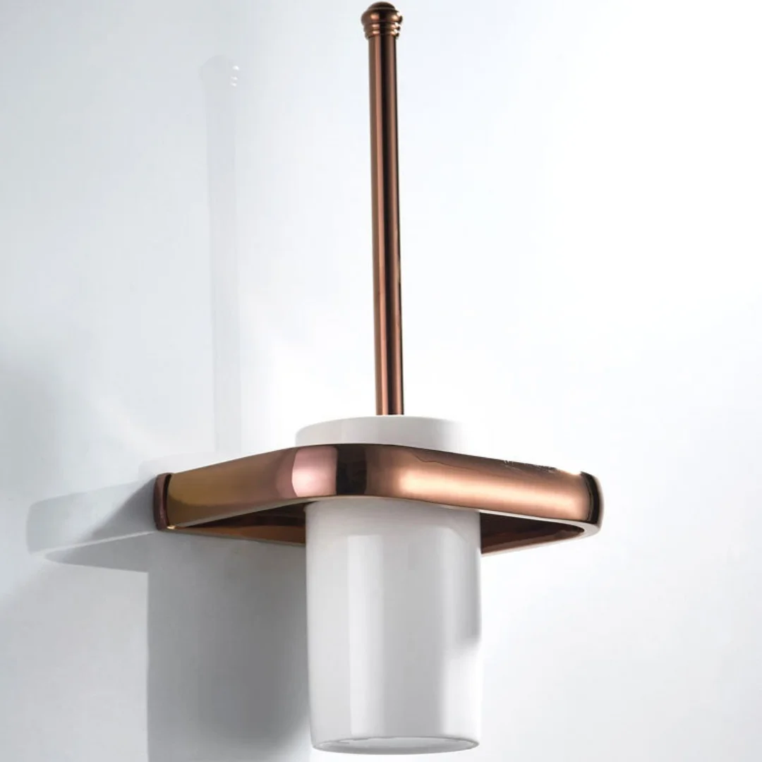 Tuqiu Rose Gold Toilet Brush Holder with Brush Brass Antique Bathroom Toilet Scrub Cleaning Brush Holder Set Gold Color