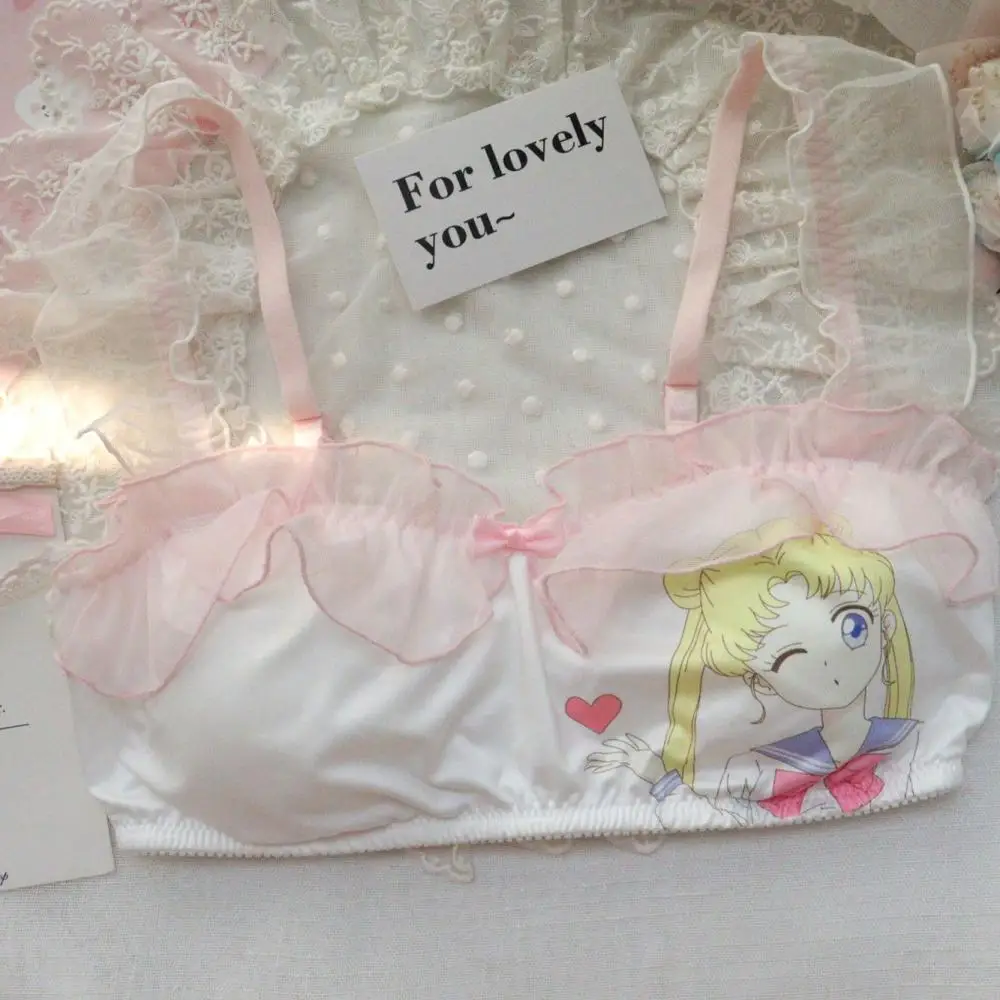 Anime Sailor Moon Girls Underwear Cute Sweet Bra Set Japanese Women Lingerie Set Small Chest Thin Bra Without Underwire Comfort