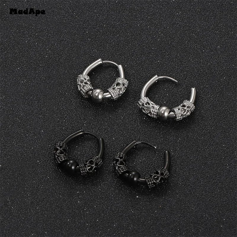 1 Pair Stainless Steel Hoop Earrings for Men Women Small Circle Metal Ball Anti-allergic Ear Buckle Rock Hip Hop Jewelry