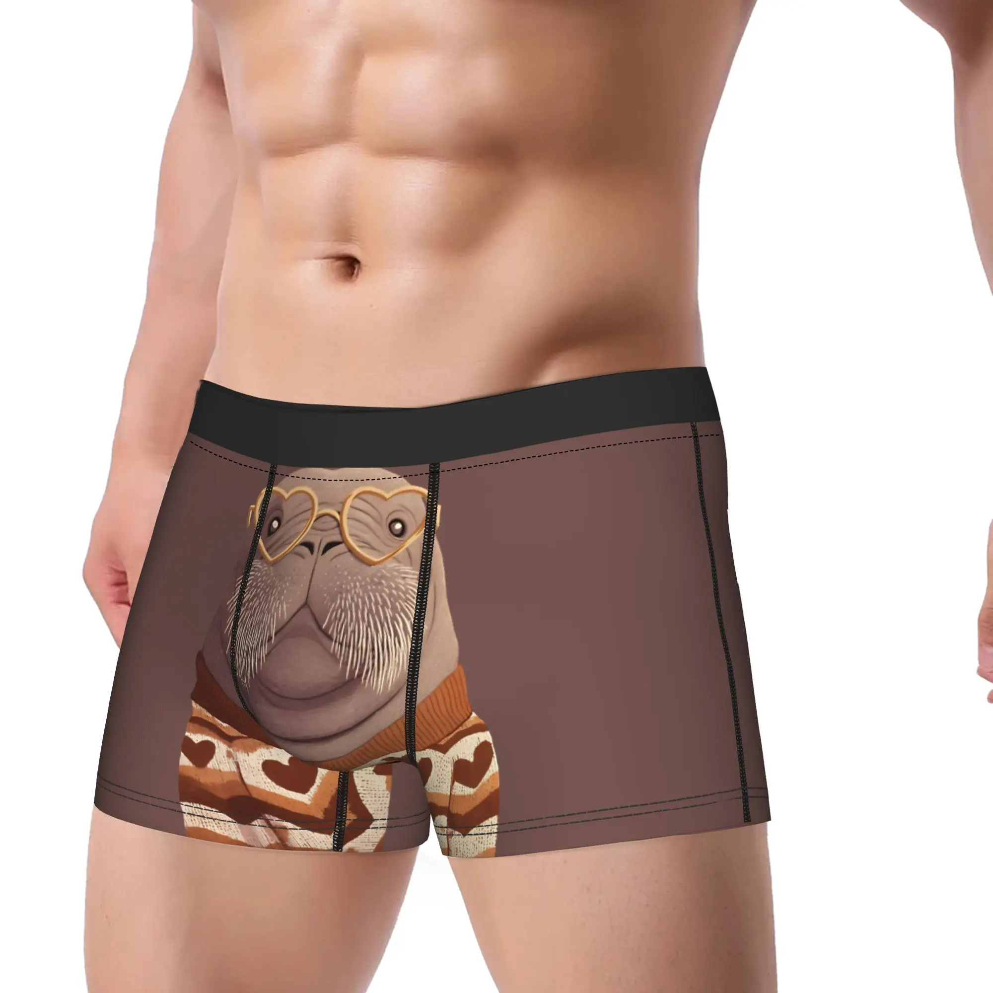 

Мужские трусы-боксеры с принтом "Морж в свитере и очках-сердечках на День святого Валентина", горячая распродажа, большие размеры