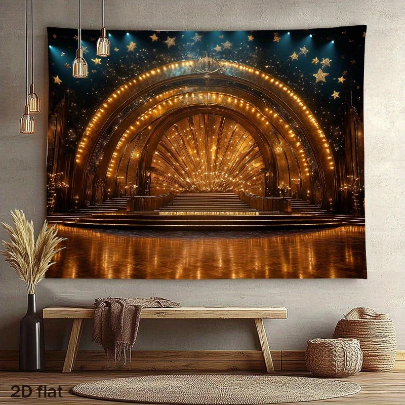 Luxury Golden Theater Stage Arch Lights Stars Spotlight Concert Performance Event Backdrop Home Cinema Music Room Wall Decor