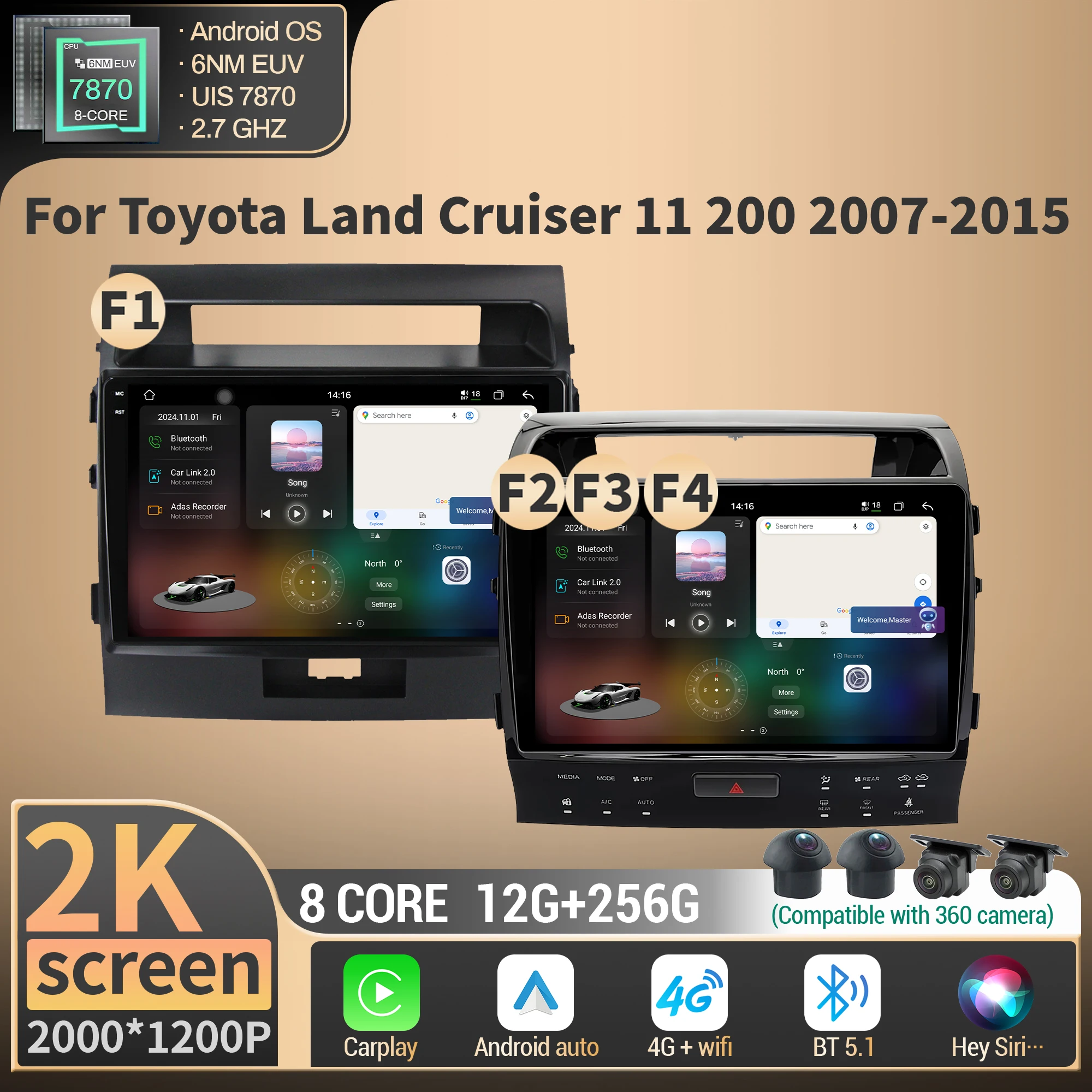 

Car Radio Multimedia For Toyota Land Cruiser 11 200 2007-2015 Android Wireless BT Carplay 4G GPS CPU 7870 2K QLED Screen