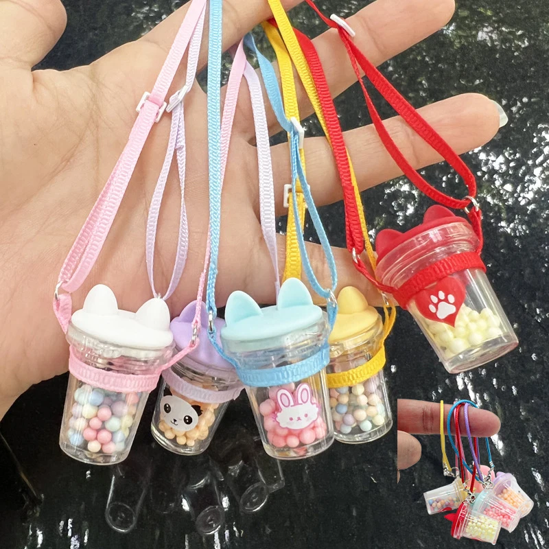 1Pcs Cute Dollhouse Miniature Adjustable Strap Kettle Water Cup Model Doll House Decor Accessories Kids Pretend Play Toys