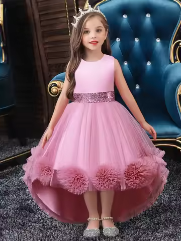 Girls Princess Dress Sleeveless Sequin Mesh Tutu Dress Performance Dress Wedding Flower Girls Dress For Evening Birthday #2038