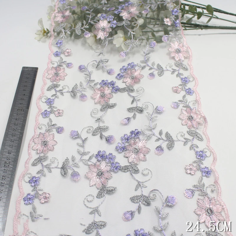 22Yards Bilateral Floral Embroidered Lace Trim Mesh Fabric For Lingerie Underwear Women\'s Dress Sewing Bra Decor DIY