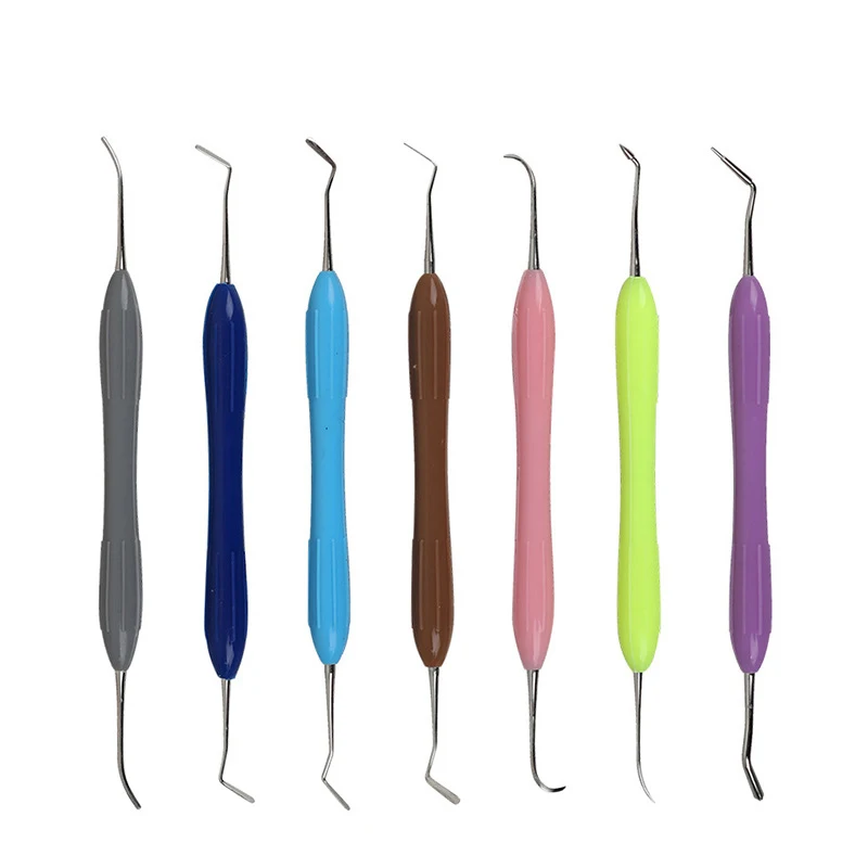 

7 шт./компл., набор наполнителей для стоматологической смолы, двойные концы, шпатель, нож, инструменты, эстетическое восстановление, силиконовая ручка, инструмент для обрезки смолы