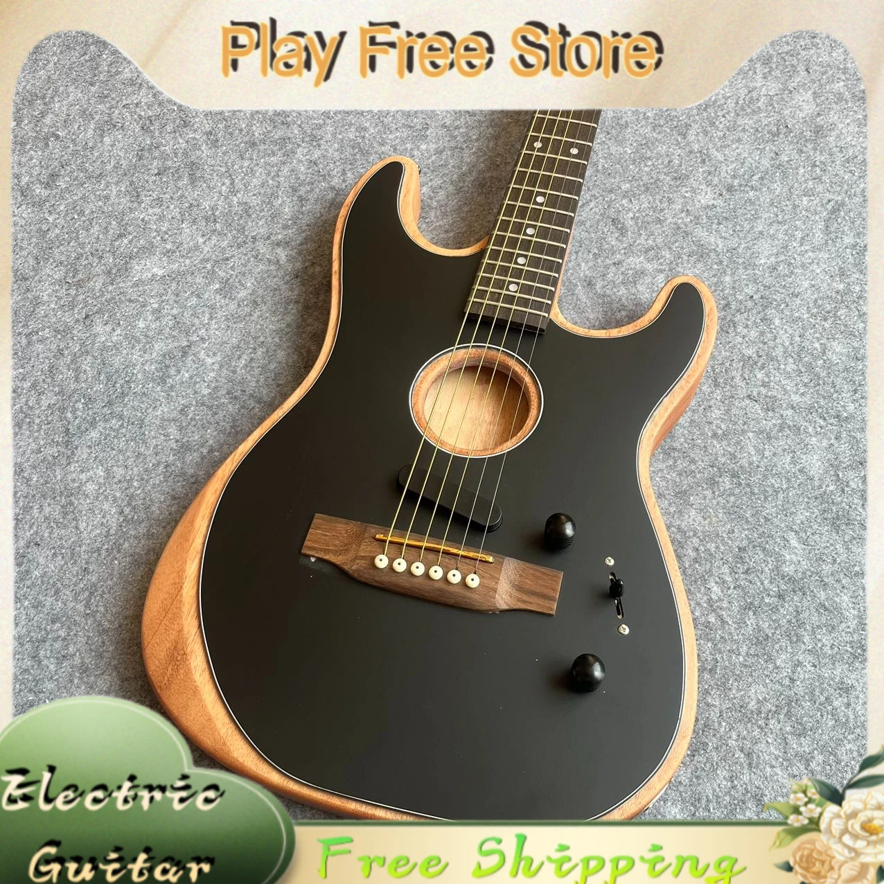 Hot Sale Matte Black ST Hybrid Acoustic-Electric Guitar Mahogany Binding 1989 Piezo+Magnetic Pickup Fingerstyle Folk Rock Guitar