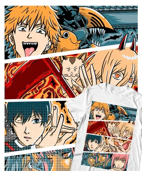 

Camiseta unisex Chainsaw Man Team love Cotton anime T-shirt