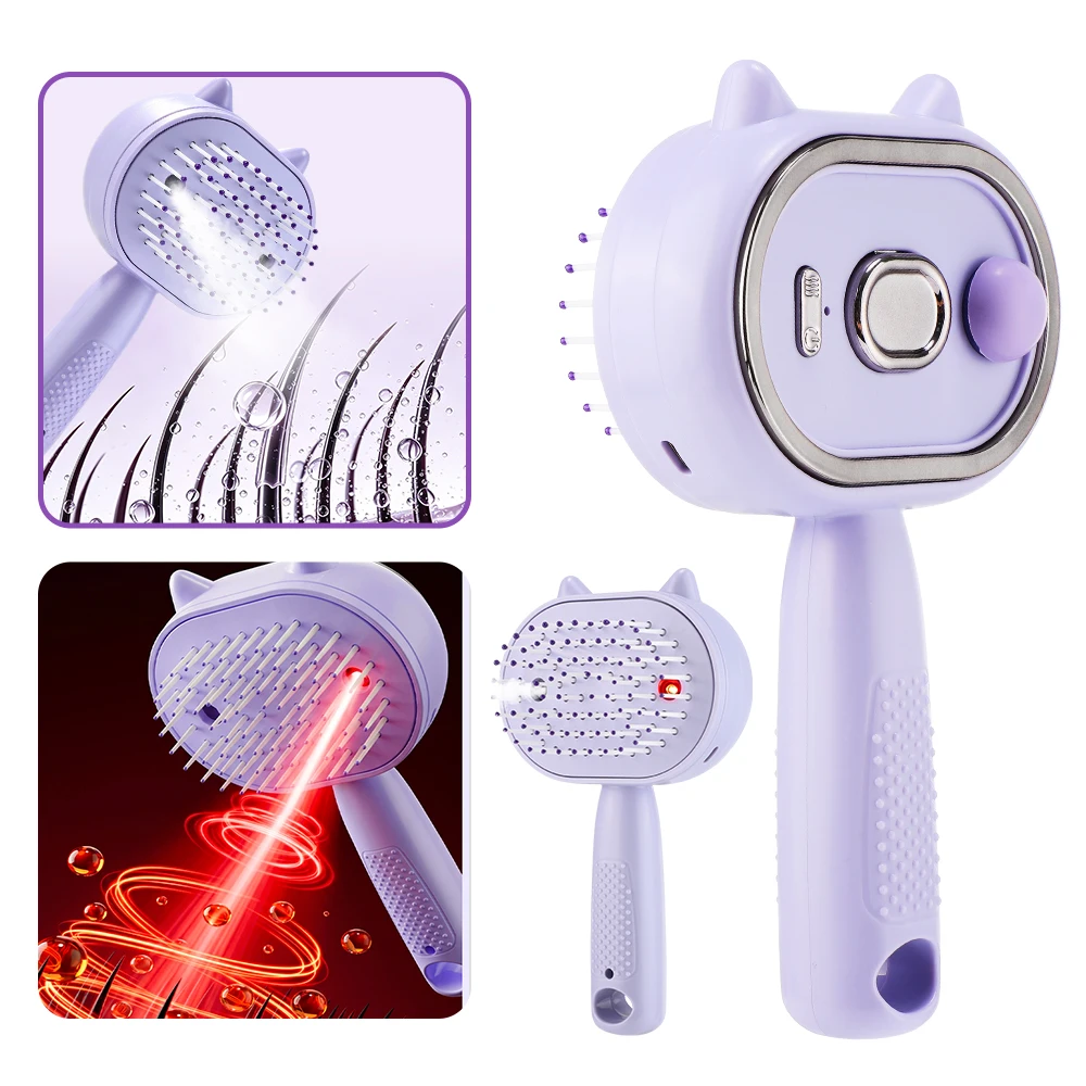 Red Light Electric Mist Spray Comb, 3-in-1 Rechargeable Hair Brush with Scalp Massage, Anti-Tangle & Frizz Control