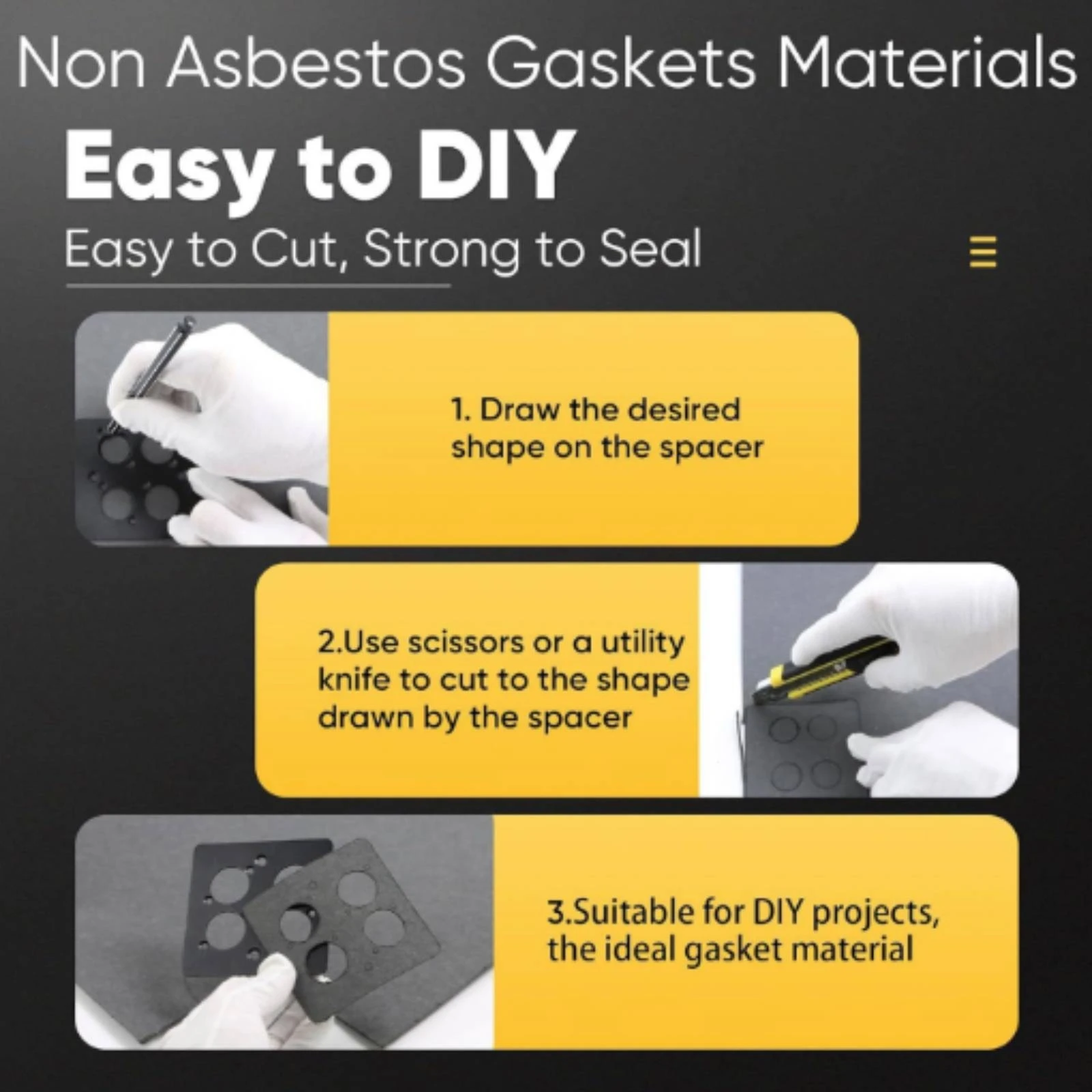3 Pieces Non-Asbestos Gasket Sheet Easy to Cut Non-Asbestos Gasket Material Flexible Sealing for DIYers, Workshop, Exhaust Work