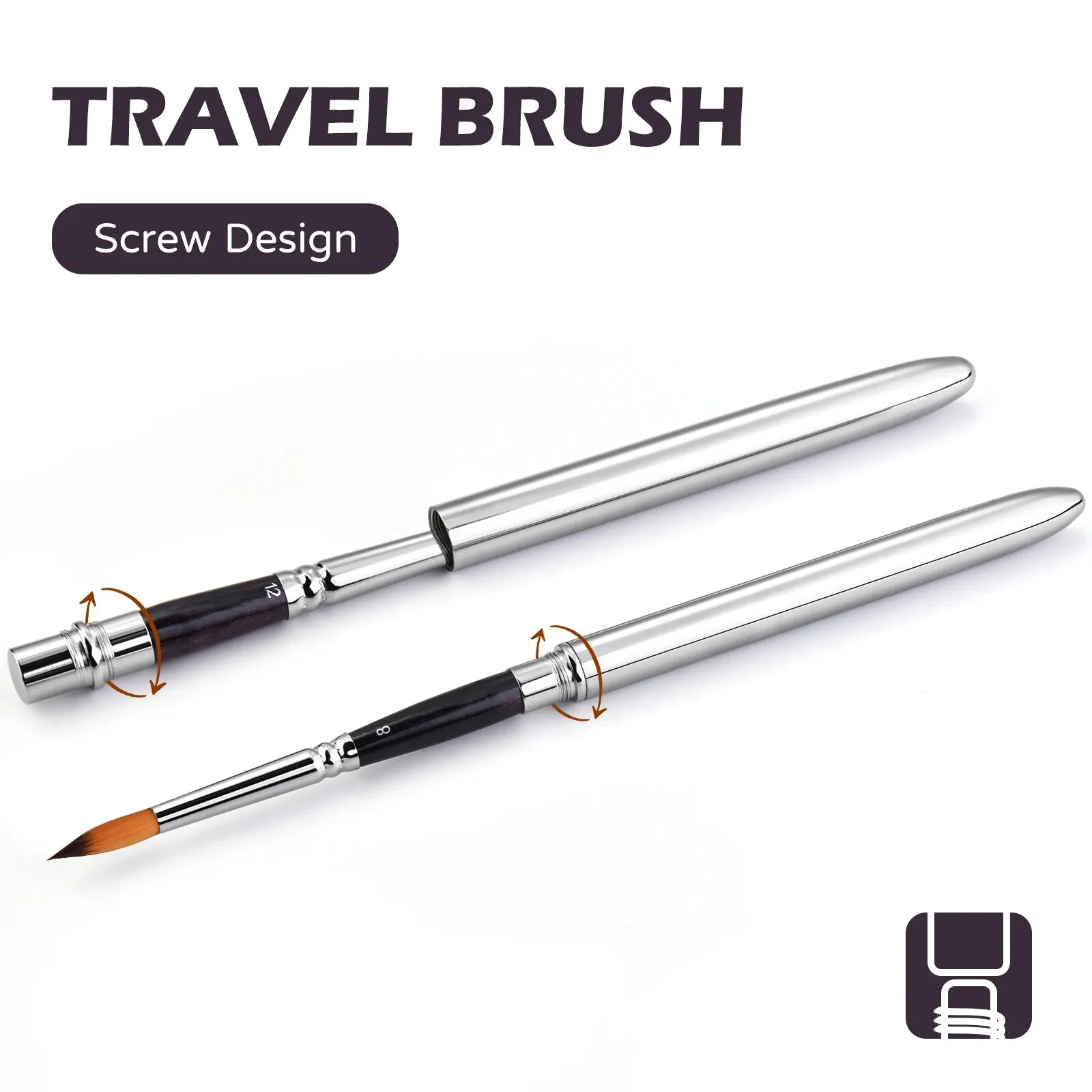 Travel Watercolor Brushes, Round Extra Long Synthetic Sable Pocket Paint Brushes with Protective Case Handle