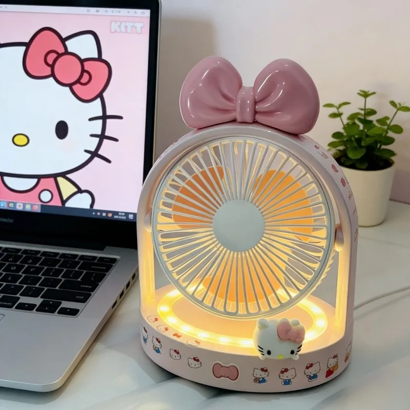 

Hello Kitty Small Desktop Fan Anime Cartoon Sanrio USB Electric Fan Dormitory Office Summer Student Night Light Fan Holiday Gift