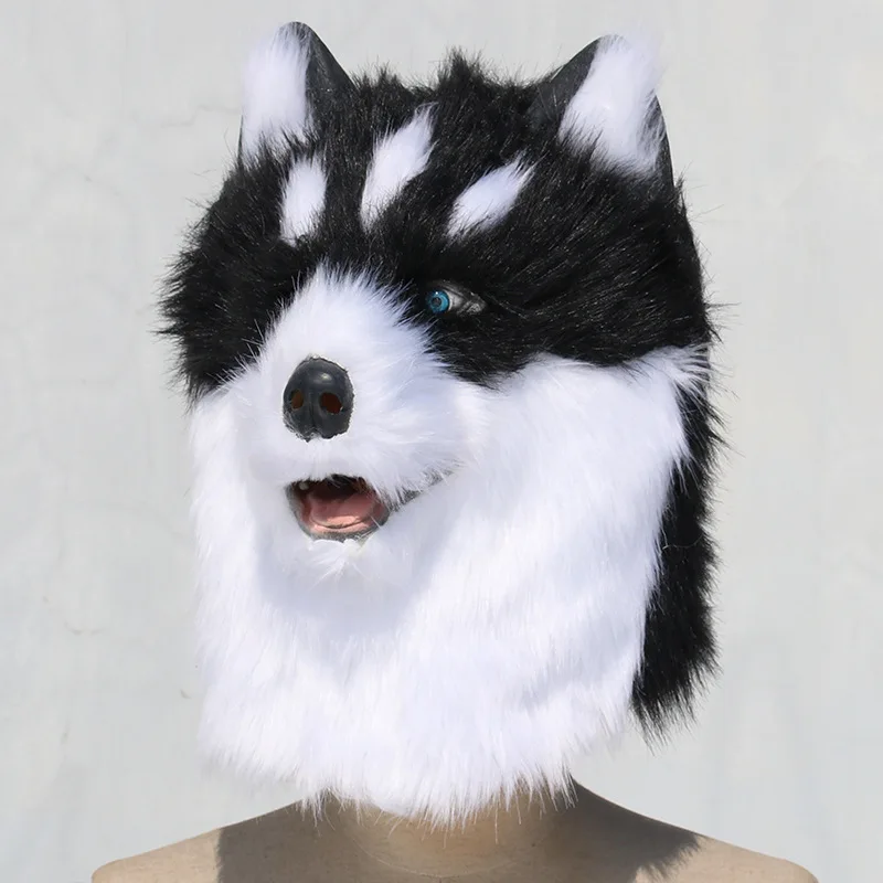 Plush Animal Headgear Latex Husky Mask Halloween Cosplay Funny Party Props