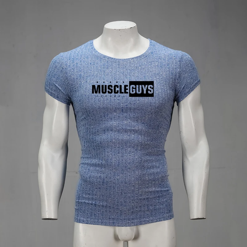 Muscleguys Fitness Top Summer Trend Sports Running Slim Casual Knitwear Men's T-Shirt Sweat-absorbing Tops Graphic T Shirts