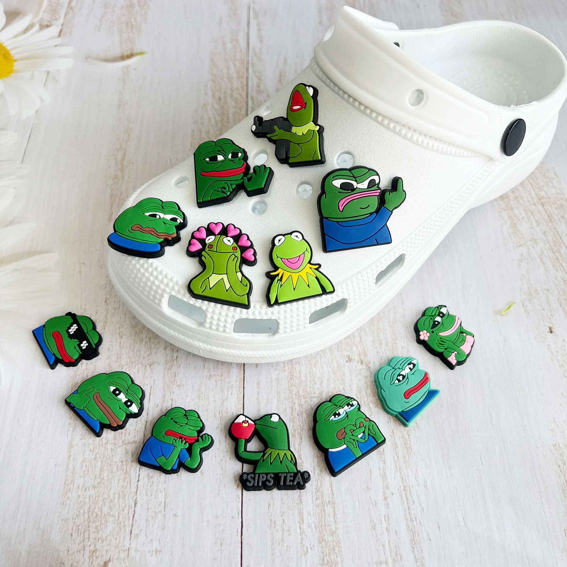 Hot Sale New Sad Frog Shoe Charms Pin Shoe Charms for Crocs Shoe Decoration Kids Adult Christmas Boy Girl Party Gifts