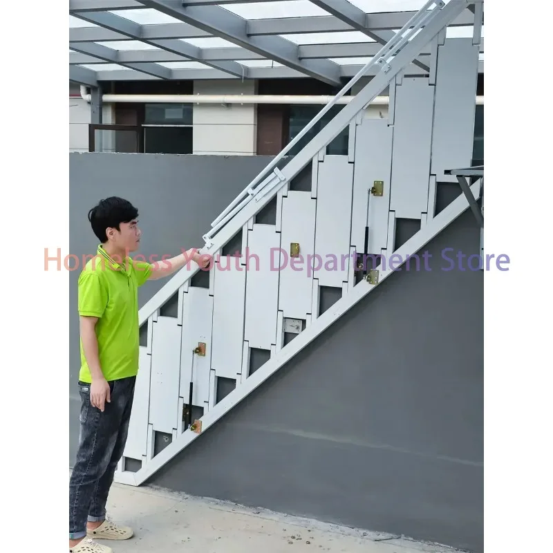 Folding Stairs Home Indoor and Outdoor Duplex Two-Storey Pavilion Partition Small Apartment Wall-Mounted Aluminum Alloy Ladder