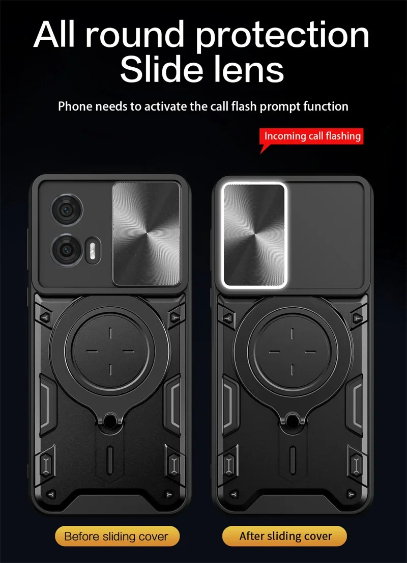 For Motorola Moto Edge 50 Fusion Case Slide Camera Protect Phone Case For Edge50 Fusion Armor Funda Magnet Ring Stand Back Cover