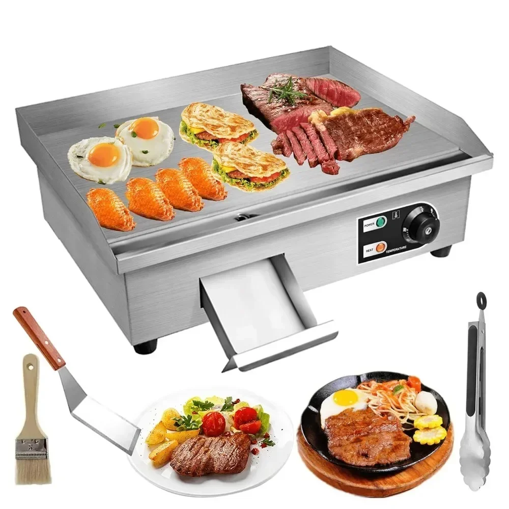 

Commercial Electric Grill,22" Griddle 1600W 110V Non-Stick Restaurant Teppanyaki Grill Stainless Steel Adjustable Temperature