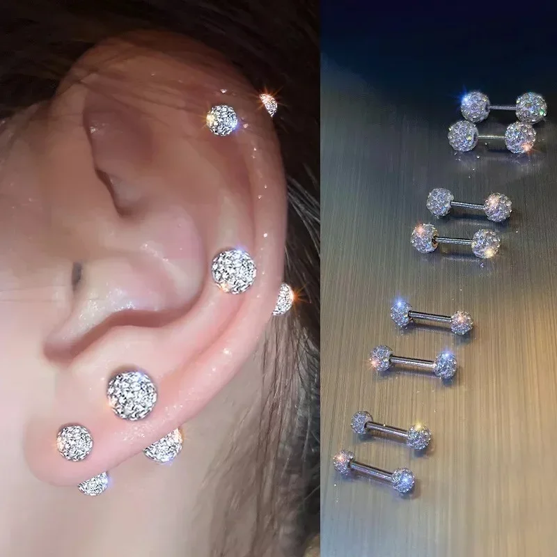 Trend unisex kobiety mężczyźni okrągła kula kryształowe cyrkonie kolczyki sztyfty moda błyszcząca chrząstka Piercing biżuteria hurtowo