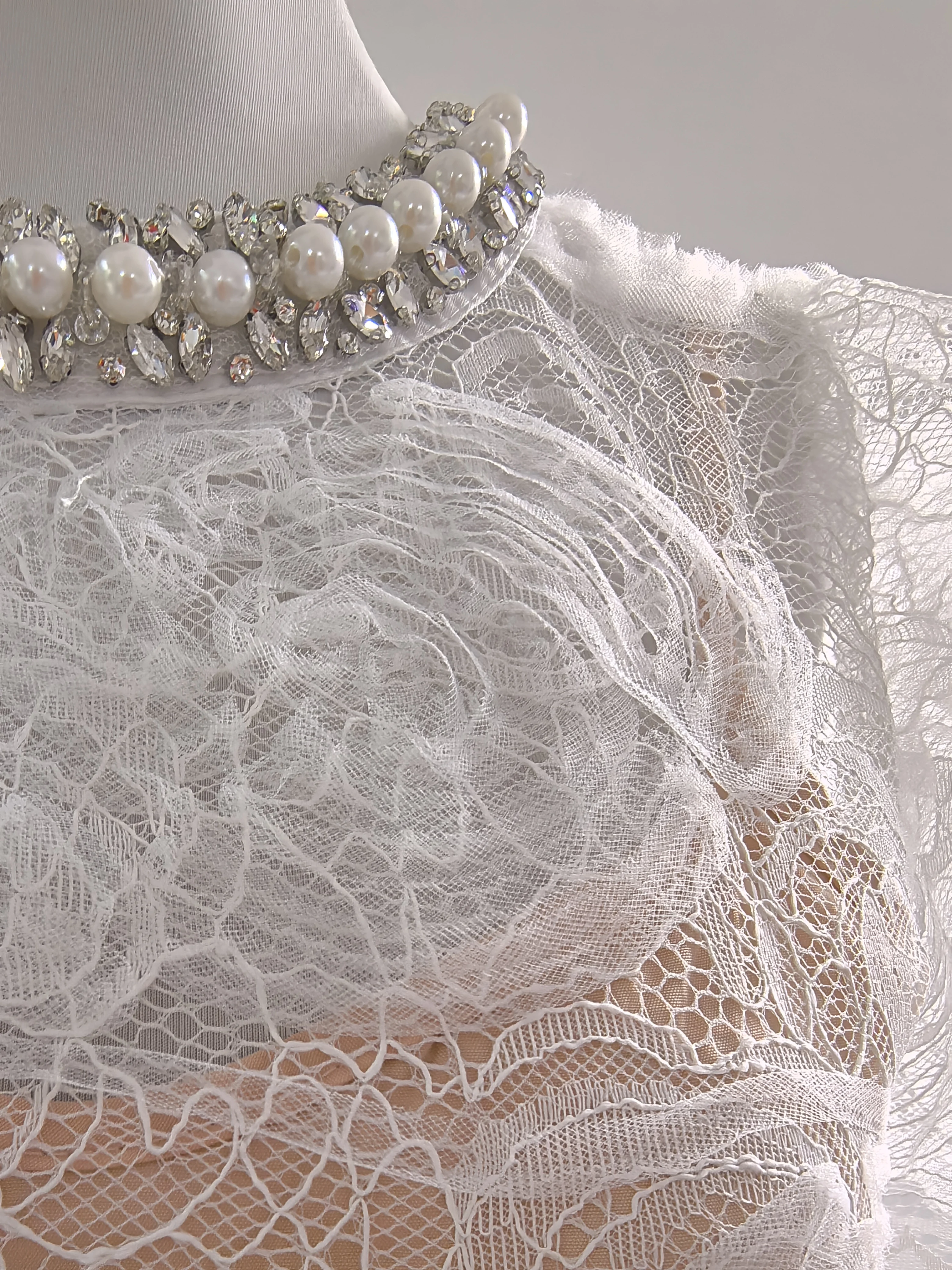 Luxe formele avondborduurwerk kanten lange jurk dames met diamanten verfraaid pure kristallen midi fishtail-jurken met korte mouwen