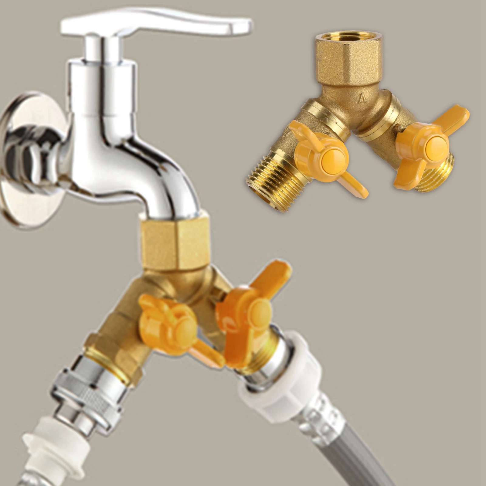 

2 Way Tap Connector Adapter G1/2 Brass Garden Irrigation 2 Way Double Tap Hose Adapter Dual Faucet Connector