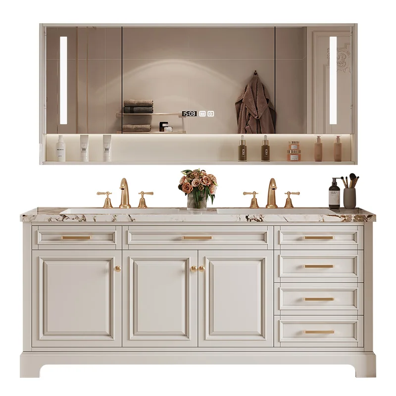 White Luxury Modern Bathroom Cabinet Mirror Sink Standing Ceramic Storage Bathroom Cabinet Vanity Organiser Badschrank Furniture