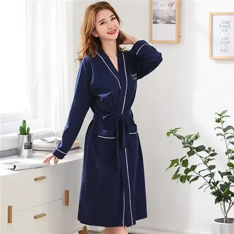 Couple's 100% Cotton Long Robe Spring/autumn Women's Long Sleeve Japanese Style Sleepwear Men's Autumn/winter Sleeve Robe