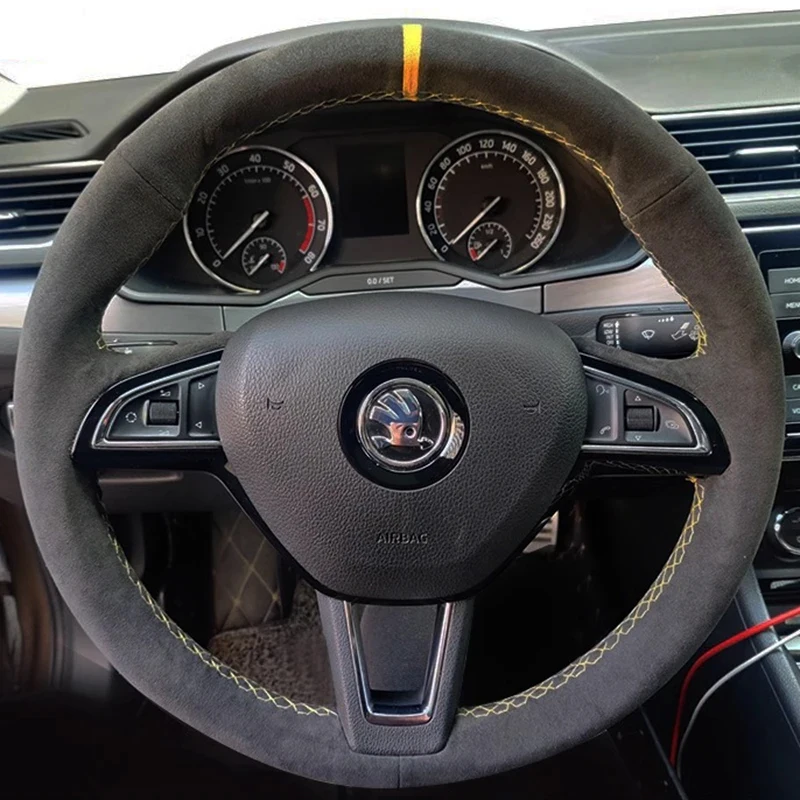 

Hand Sewing Suede Car Steering Wheel Cover for Skoda Octavia Fabia Rapid Spaceback Superb 3-Spoke Steering-Wheel Accessories
