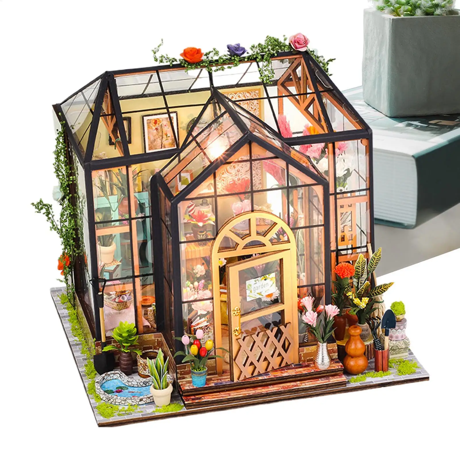 

Mini House Kit 3d Mini Greenhouse Building Kit Decor Display For Shelf Bedroom Room Teens Christmas Halloween Bookshelf Library