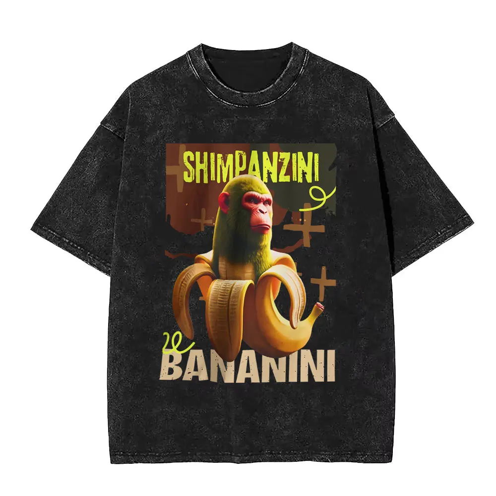 

Shimpanzini Bananini Funny Banana Monkey Meme Washed T-shirt Men Women Casual Cotton Vintage T Shirt Male Fashion Humor T-shirts