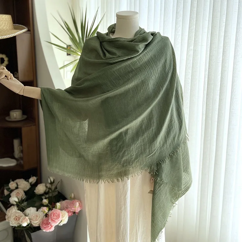 Cotton Linen Solid Color Scarf Female Summer Sun Protection Medium Length Gauze Beach Scarves Tourism Shawl  Japanese Korean