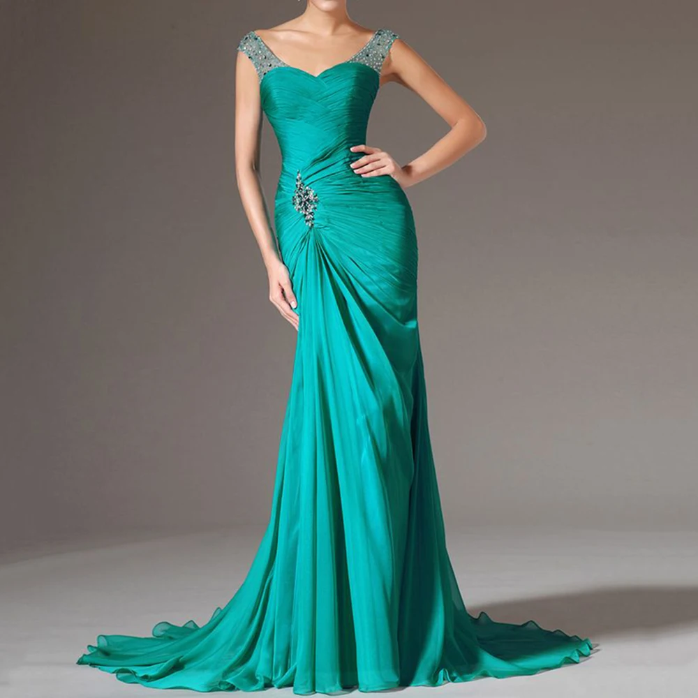 Exquisite Green Women Prom Dress Floor Length Mermaid Spaghetti Strap Square Collar Slim Fit Evening Party Banquet Gowns