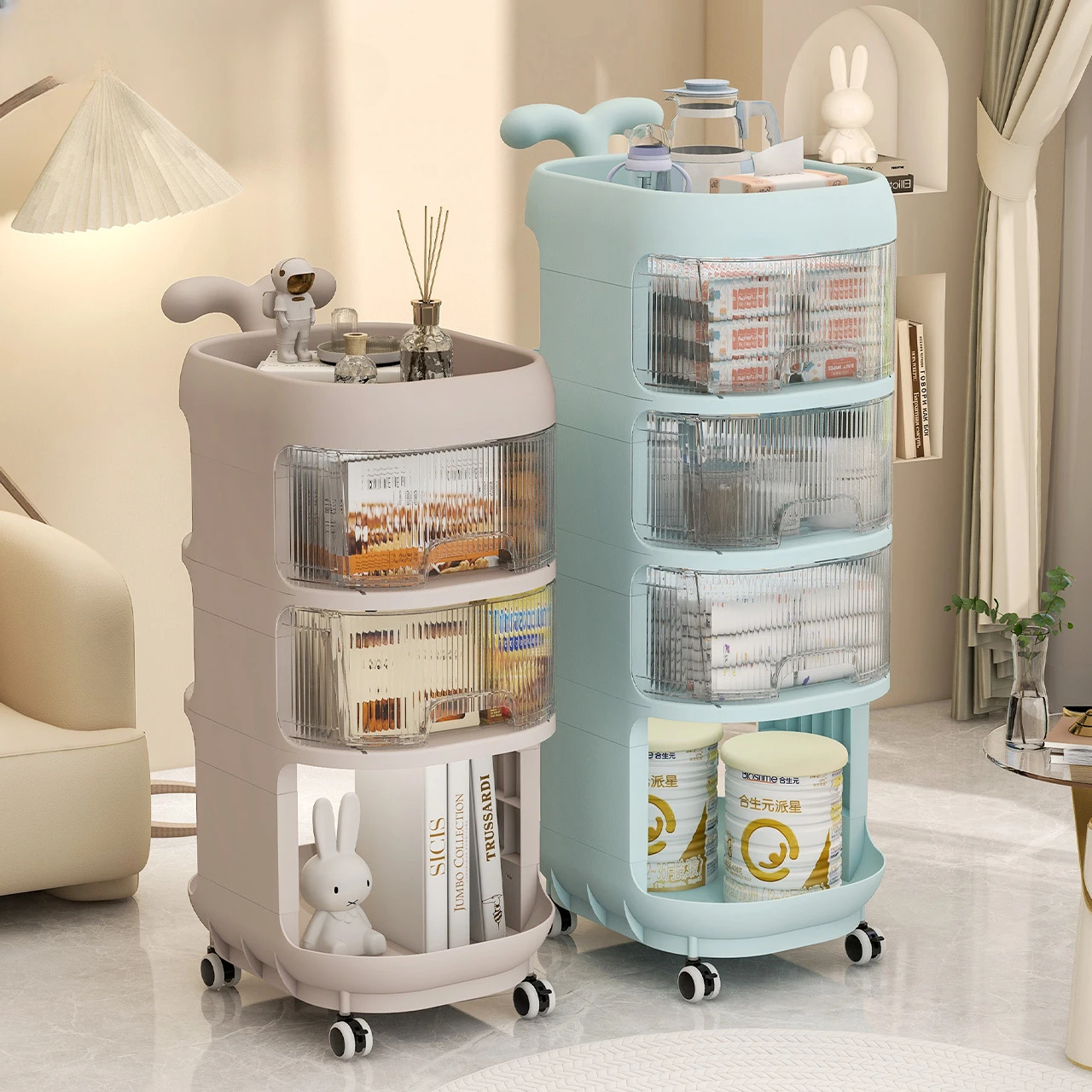 

Formwell Trolley Shelf on Wheels, Transparent Drawer, Dolphin Shaped Handle, Storage Rack with Drawers, Free Tools Installation