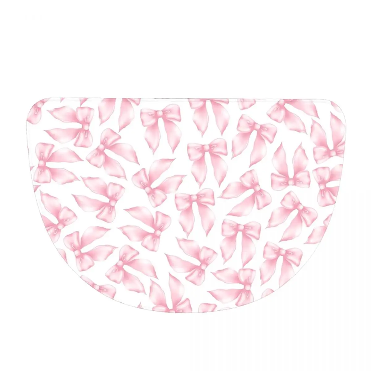 Cochuette Pink Bow Bliss-pattern Soft Flannel Half Round Doormat Non Slip Bathroom Mat Absorbent Floor Carpet for Home Bedroom