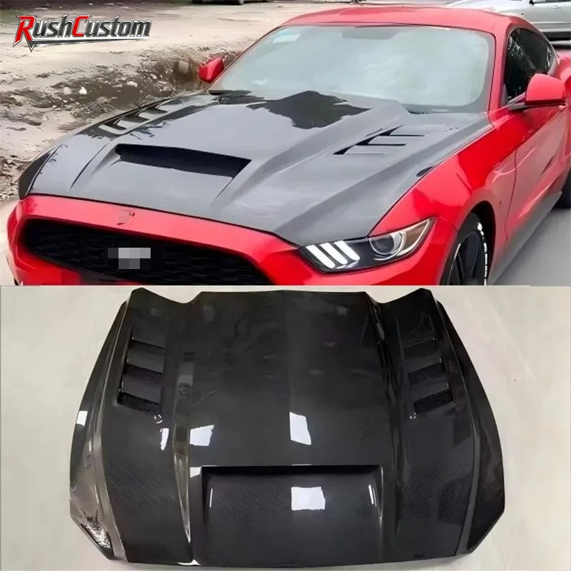 

For Ford Mustang 2018-2023 Carbon Fiber Hood Engine Cover Hood Car Headliner Hood Cover Upgrade Auto Parts Kit