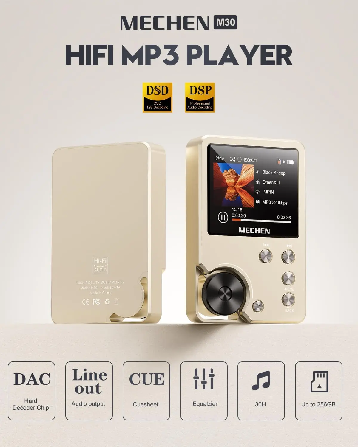 High Quality Lossless MP3 Player/MECHEN-M30/HiFi/with 64GB Memory Card Support Up to 256GB