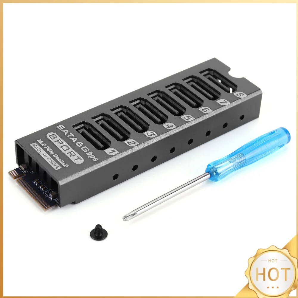 8 SATA 6Gbps Port M.2 M-Key Expansion Card PCIe 3.0 X2 NVMe Aluminum Adapter NAS Server Desktop