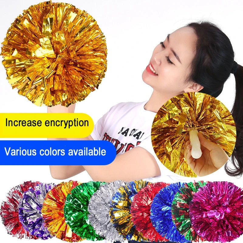 1 Pair Handheld Pompoms No Fading Cheerleading Flower Balls Girls Dance Party Sports Competition Cheer Props Plastic Handles