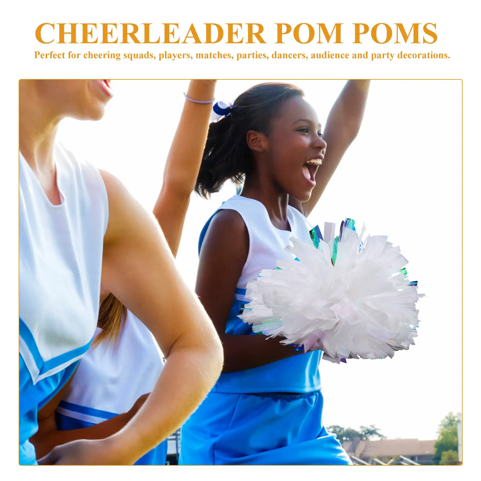 2Pcs Eye Catching Cheer Pom Poms Rich Color Pe Material Comfort Grip Reusable Lightweight Cheerleading Prop for School