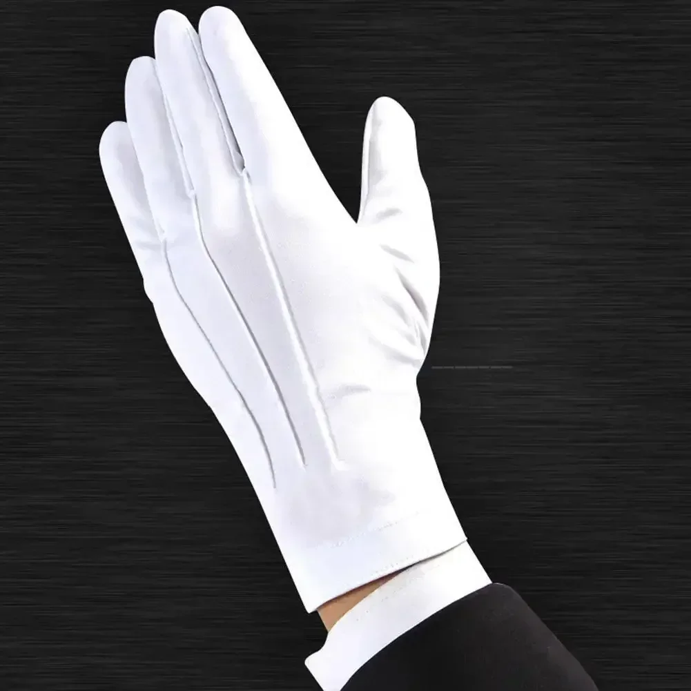 Nylon Formal Tuxedo Gloves - Guard Parade Gloves for Men and Women, White Cotton Marching Band Dress Gloves 1 Pair