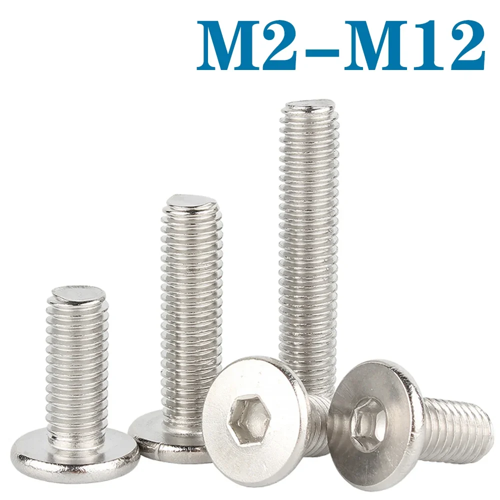 5-50pcs M2 M2.5 M3 M4 M5 M6 M8 M10 M12 304 Stainless Steel Hex Hexagon Socket Ultra Thin Flat Wafer Allen Head Bolt Screw