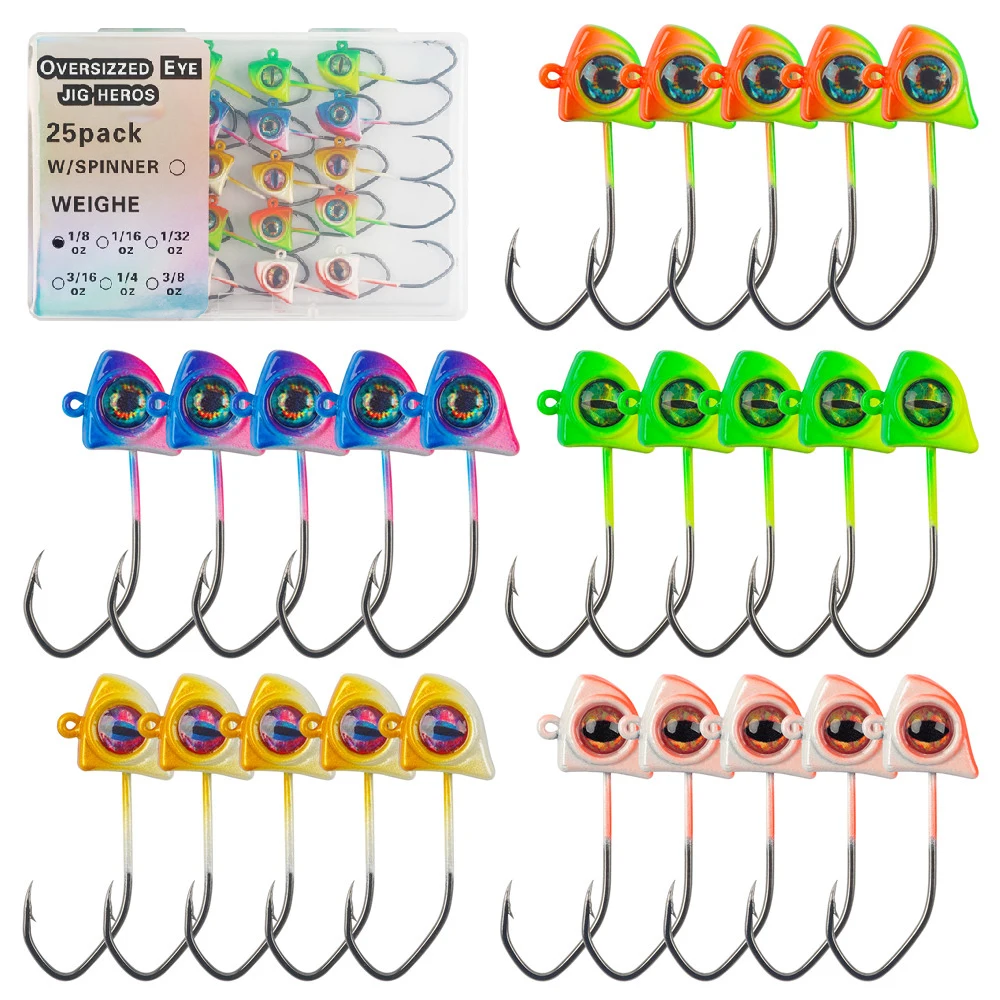 25pcs/50pcs Crappie Jigs heads 3D eyes Fishing Jig Head Freshwater and Saltwater Worm jig hooks for Panfish Bass jigging fishing