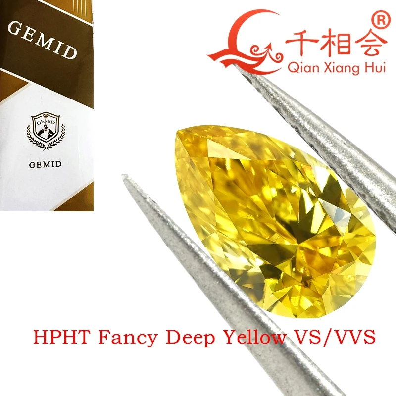 

Fancy yellow color HPHT diamond 0.6CT pear diamond cut VS clarity GEMID certificated lab grown diamond loose stone