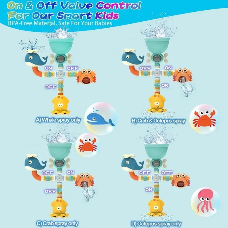 Bath Toys Baby Water Game Faucet Shower Rubber Duck Waterwheel Dabbling Water Spray Set For Kids Animals Bathroom Summer Toys