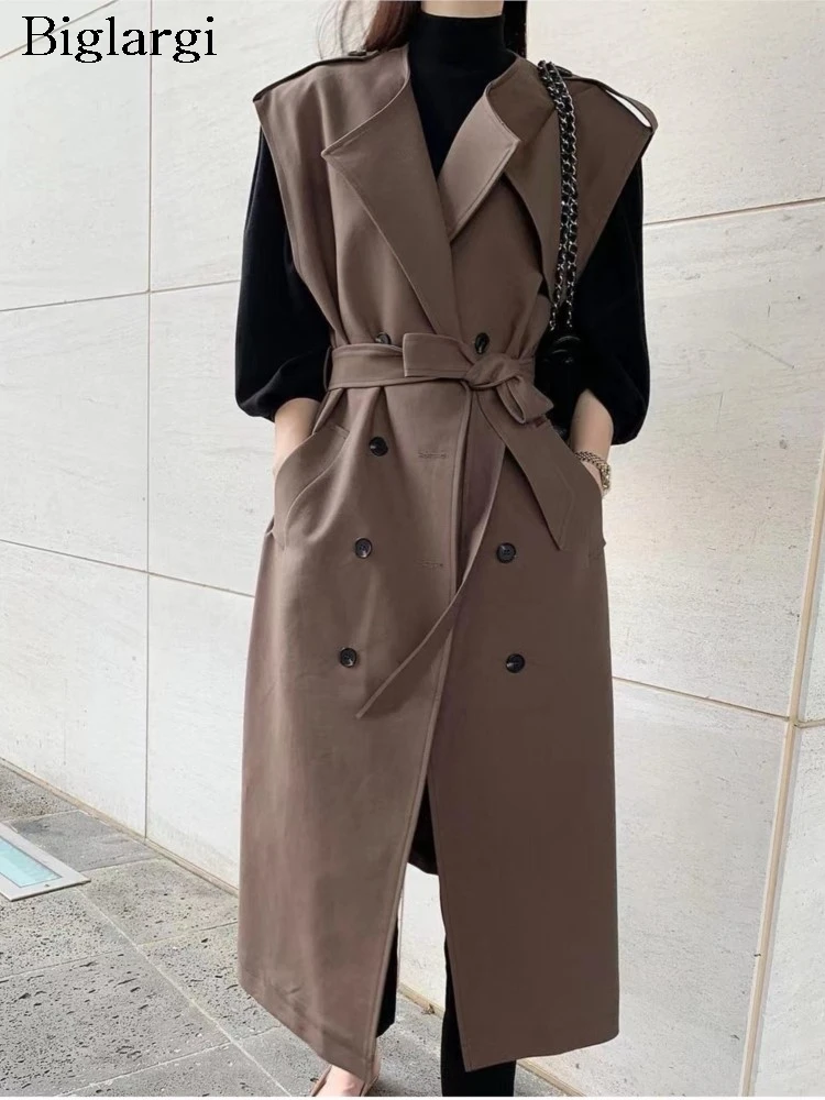 

Autumn Winter Sleeveless Trench Coat Women Korean Style Loose Ladies Jackets Fashion Casual Woman Midi Vests Trench Coats