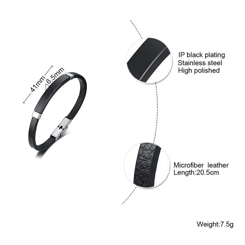 Gepersonaliseerde lederen armband heren- en damesarmband roestvrij staal blanco gebogen merk microvezel lederen armband