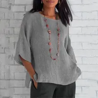 Cotton Blouse Shirts Summer O-Neck Three Quarter Loose Casual Blouse Tops Summer Cothes For Women Streetwear 6
