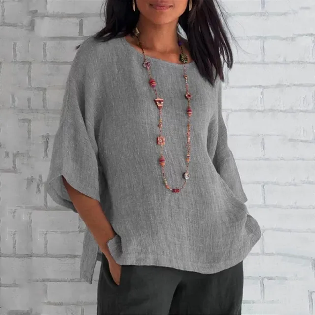 Cotton Blouse Shirts Summer O-Neck Three Quarter Loose Casual Blouse Tops Summer Cothes For Women Streetwear 6